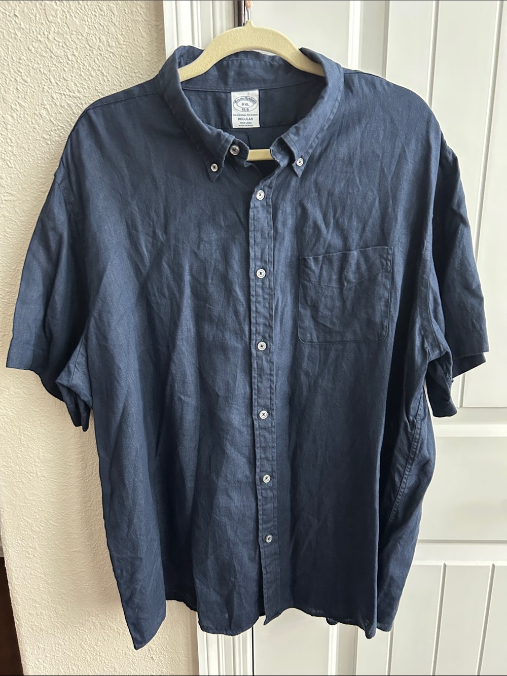 Men's Brooks Brothers 100% Linen Short Sleeve Shirt Navy Sz XXL Lightweight